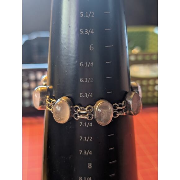 Vintage 925 Sterling Silver Rose Quartz Toggle Clasp Bracelet - Picture 12 of 12